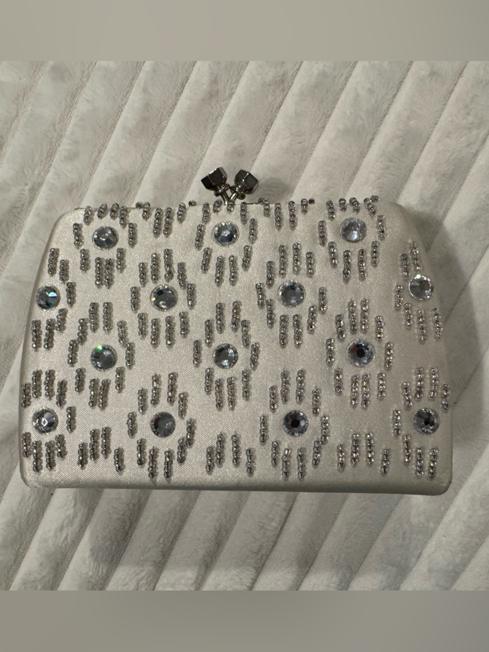 Inge Christopher Embellished Ivory Crystal Clutch  Vintage 2007